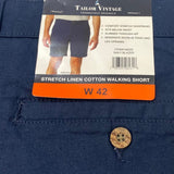 Tailor Vintage Men's Stretch Linen Cotton Walking Short - Navy SIZE - 42