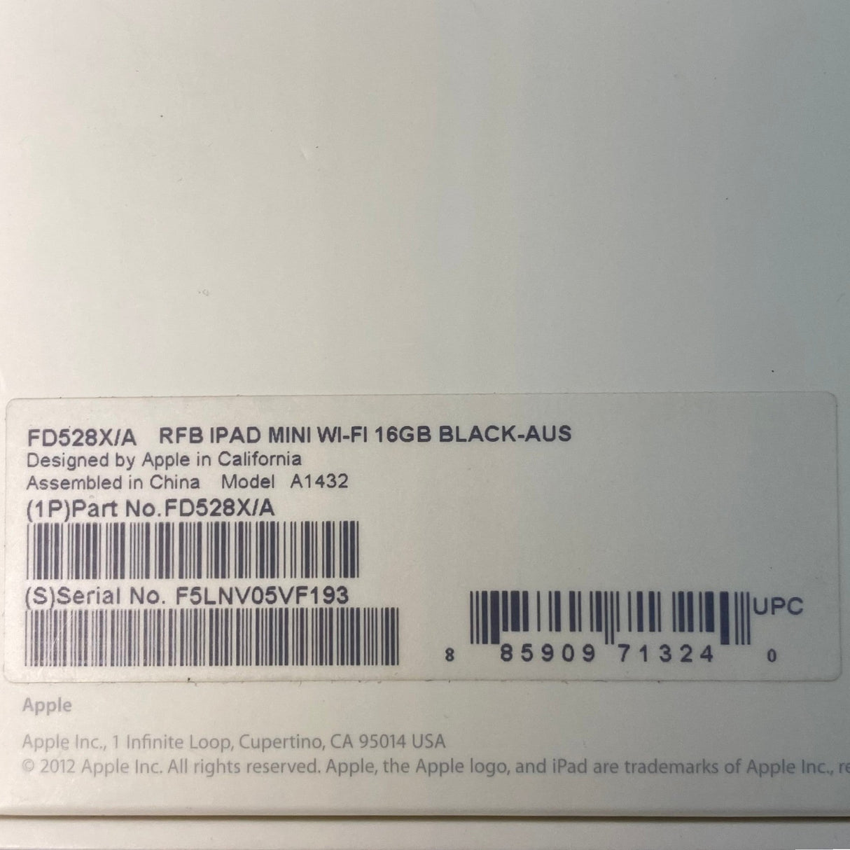 Apple Refurbished iPad Mini Wi-Fi 16GB Black A1432 (2012)
