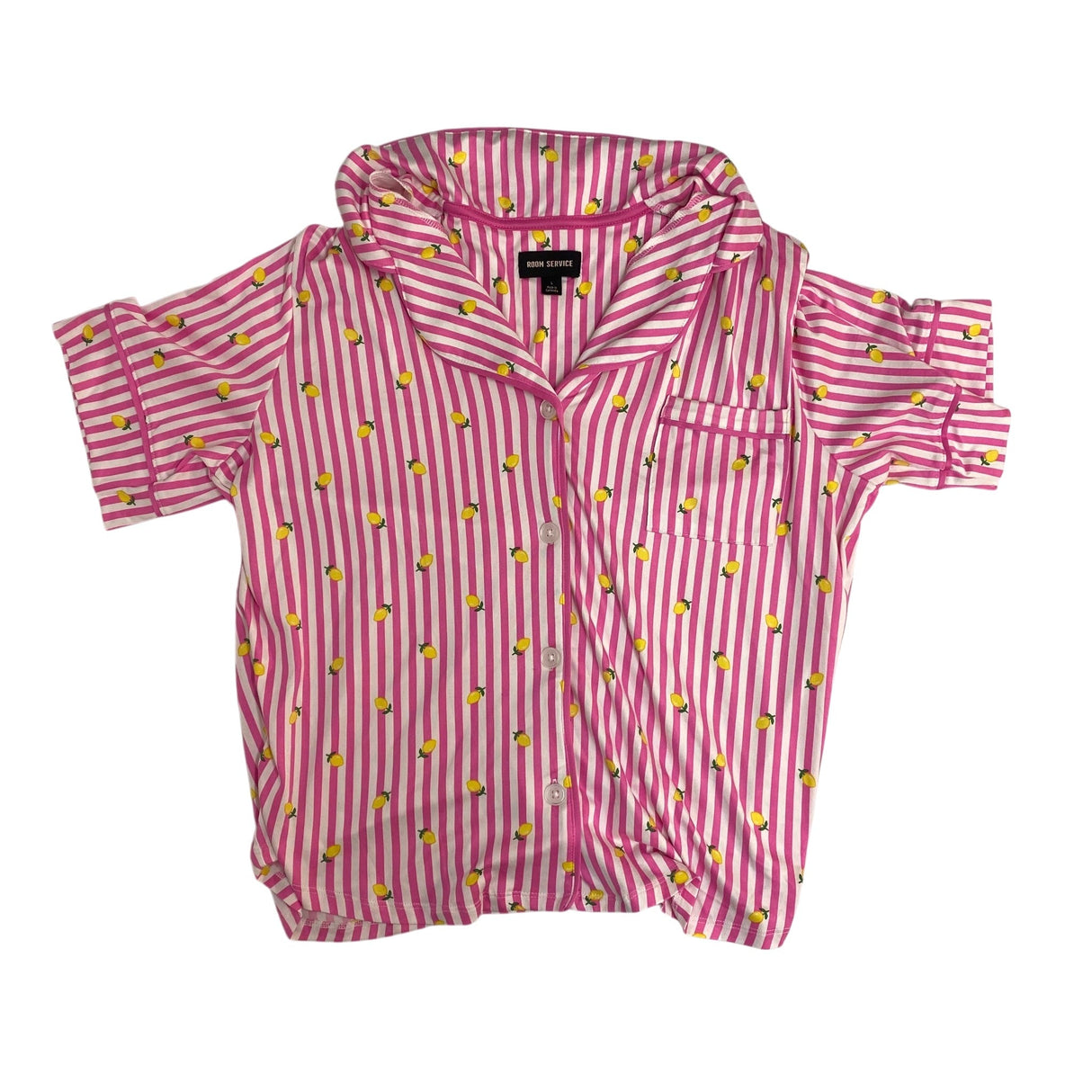 Room Service Women's Notch Collar PJ Set - Pink Stripe/Lemon SIZE - Large