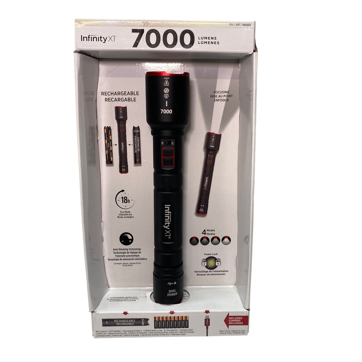 Infinity X1 7000 Lumen Dual Power Rechargeable Flashlight