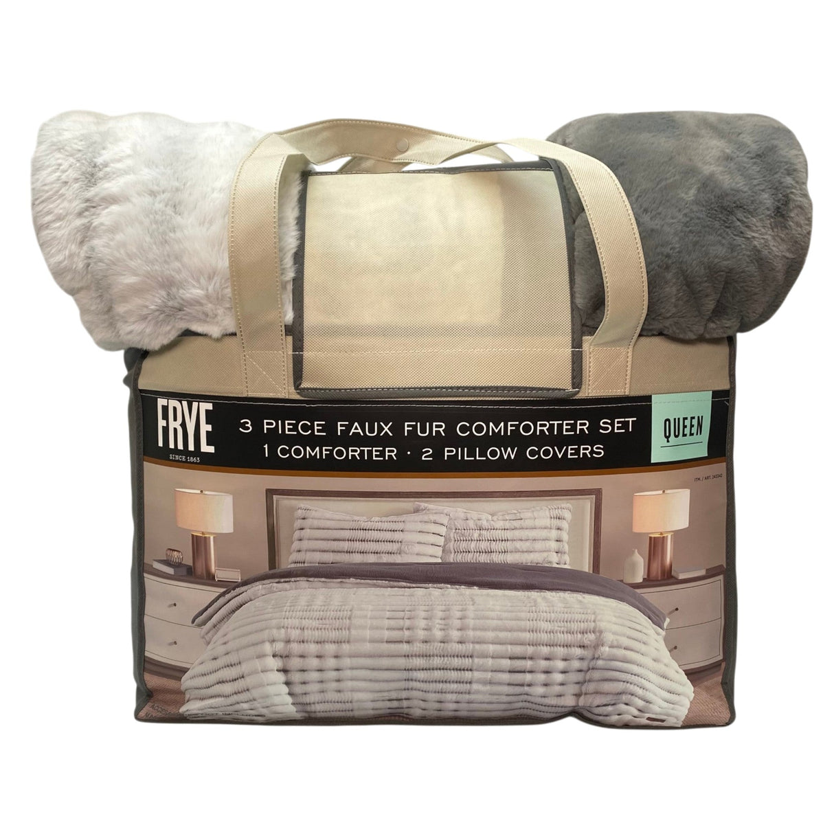Frye 3 Piece Faux Fur Comforter Set - Queen - Grey