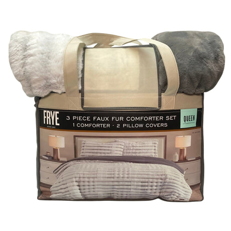 Frye 3 Piece Faux Fur Comforter Set - Queen - Grey