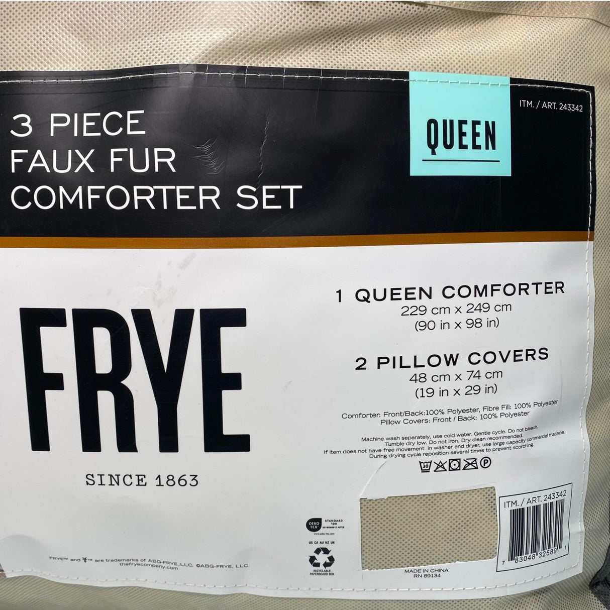Frye 3 Piece Faux Fur Comforter Set - Queen - Grey