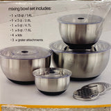 Miu 10 Piece Stainless Steel Mixing Bowl Set with Lids and Grater Attachments