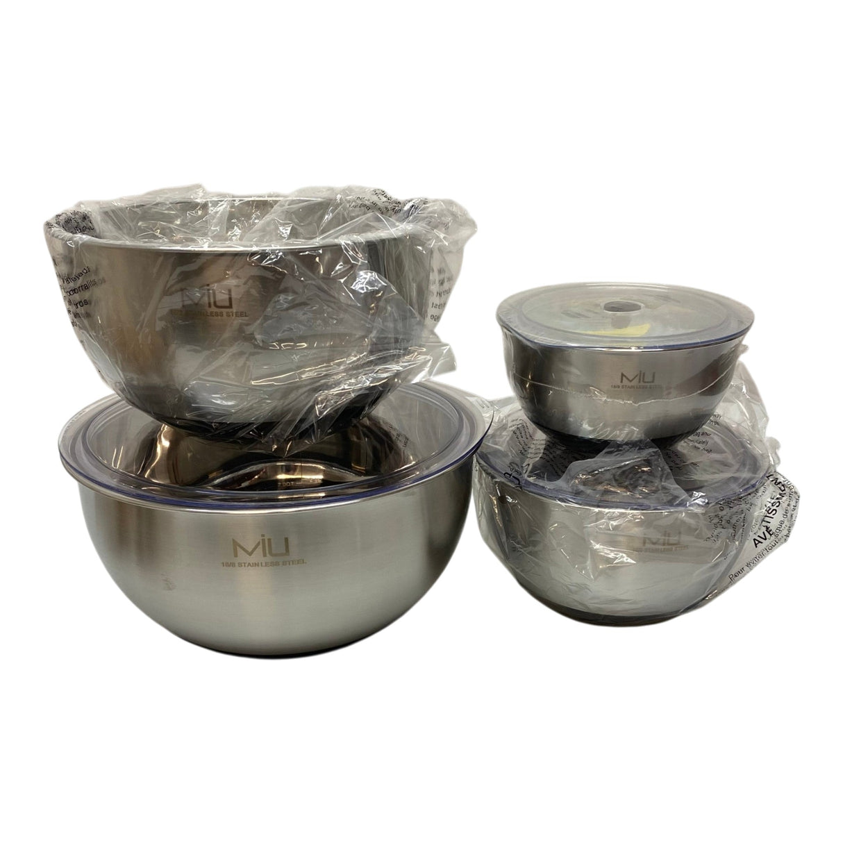 Miu 10 Piece Stainless Steel Mixing Bowl Set with Lids and Grater Attachments