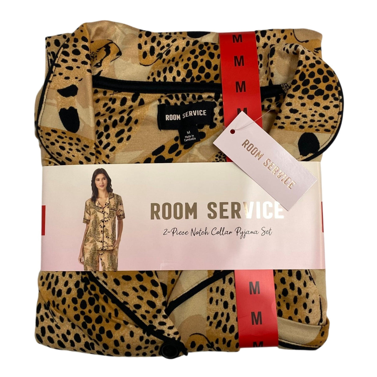 Room Service Women's 2 Piece Notch Collar Pyjama Set - Leopard SIZE - Medium