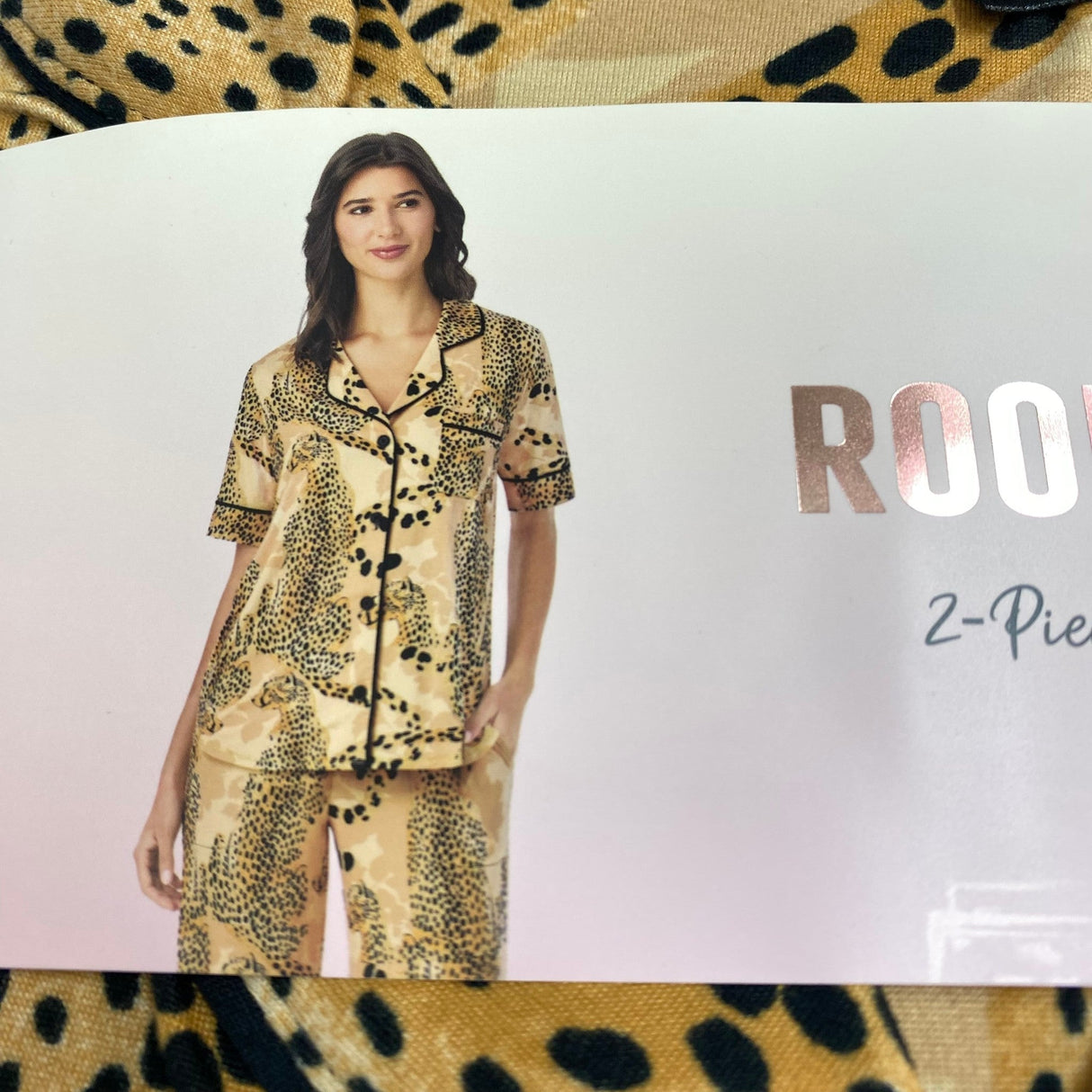 Room Service Women's 2 Piece Notch Collar Pyjama Set - Leopard SIZE - Medium