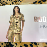 Room Service Women's 2 Piece Notch Collar Pyjama Set - Leopard SIZE - Medium