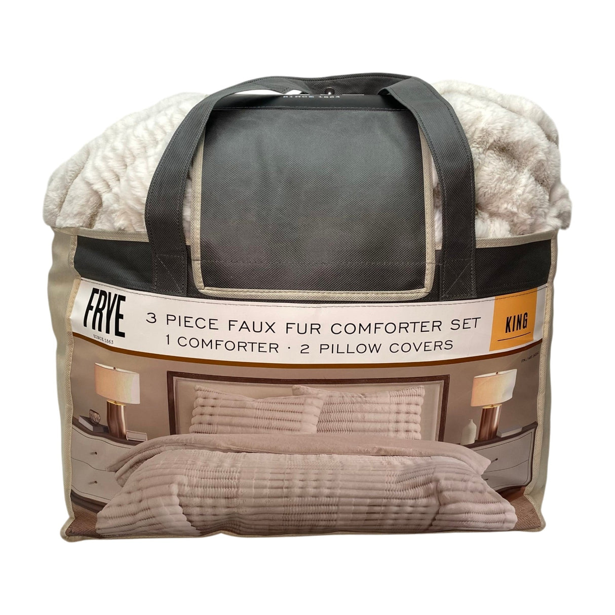 Frye 3 Piece Faux Fur Comforter Set - King - Cream
