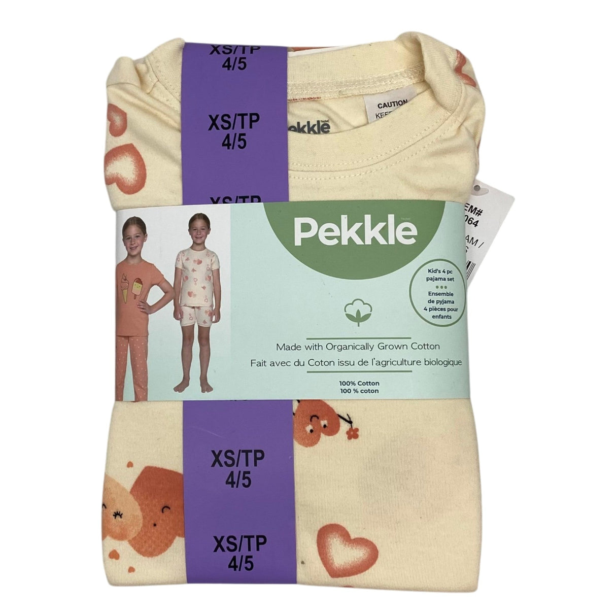Pekkle Kid's 4 Piece Sleep Set Ice Cream & Hearts - 4/5 Years SIZE - 4.5