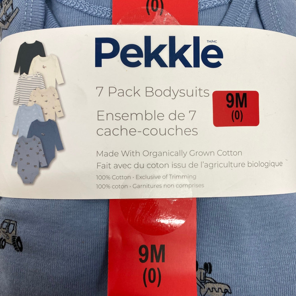 Pekkle Kid's 7 Pack Bodysuit Organic Cotton - Blue - 9 Months SIZE - 9