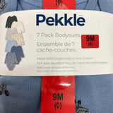 Pekkle Kid's 7 Pack Bodysuit Organic Cotton - Blue - 9 Months SIZE - 9