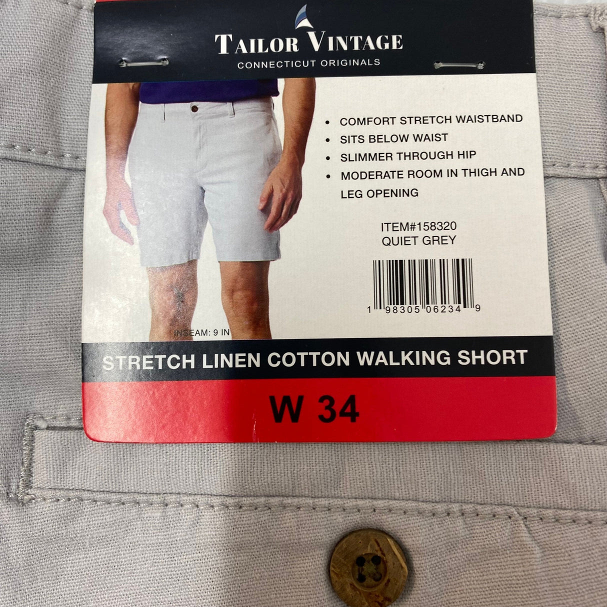 Tailor Vintage Men's Stretch Linen Cotton Walking Short SIZE - 34