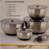 Miu 10 Piece Stainless Steel Mixing Bowl Set with Lids and Grater Attachments