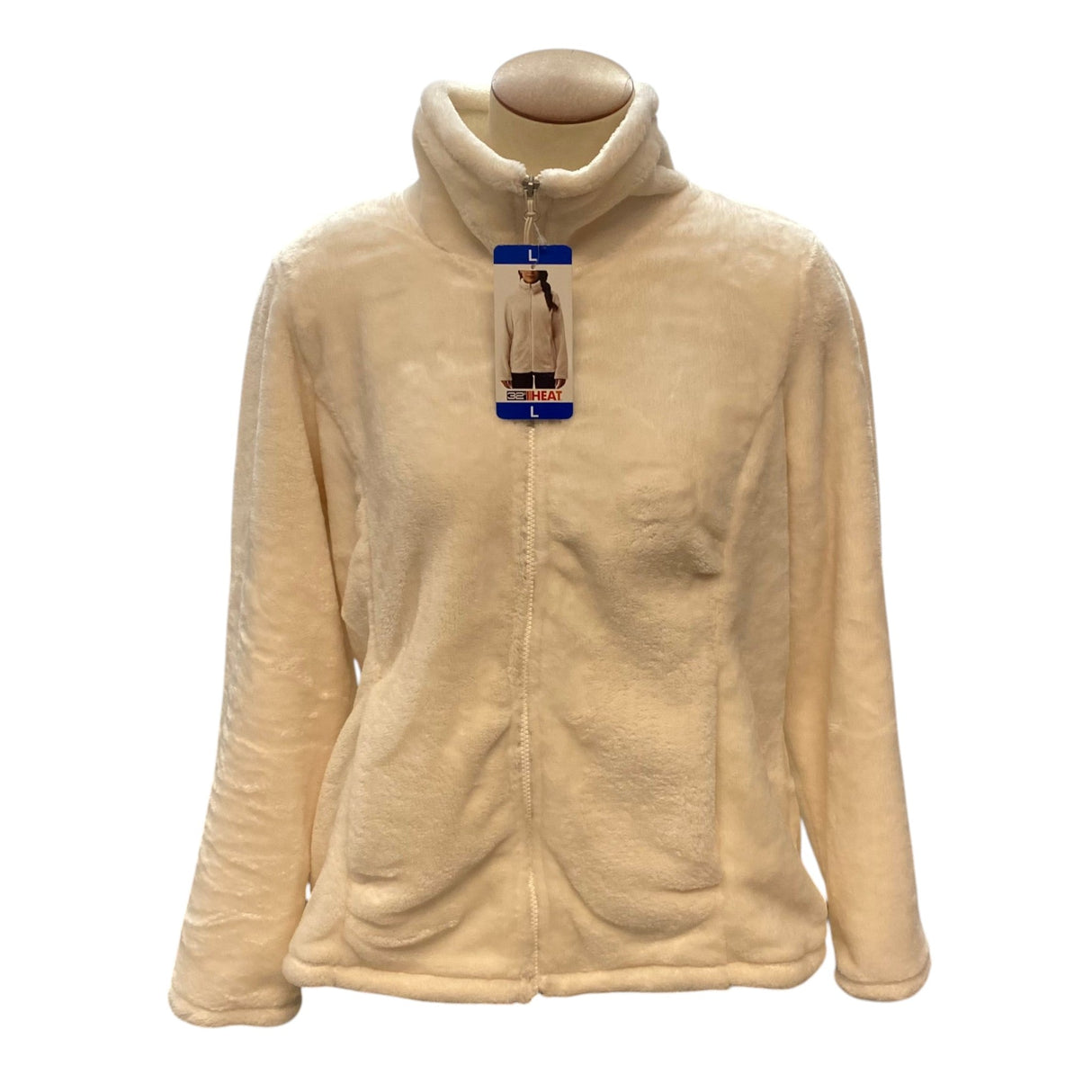 32Degrees Women's Full Zip Faux Fur Jacket - Cream SIZE - Large