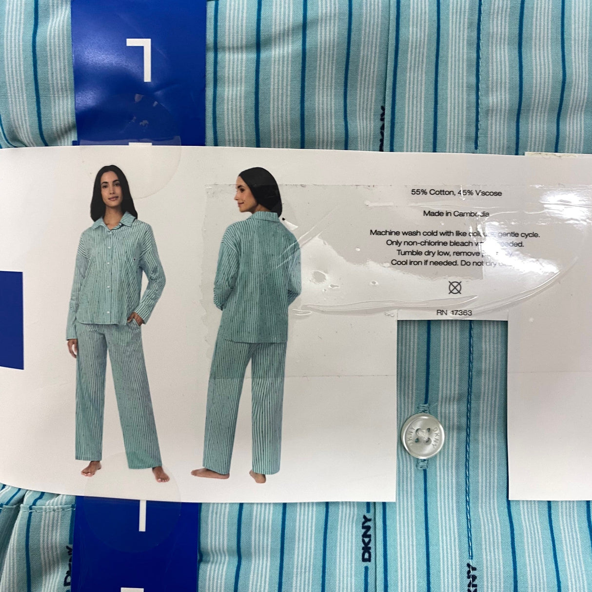DKNY Women's 2 Piece Lightweight Woven Pyjamas - Mint Stripe SIZE - Large