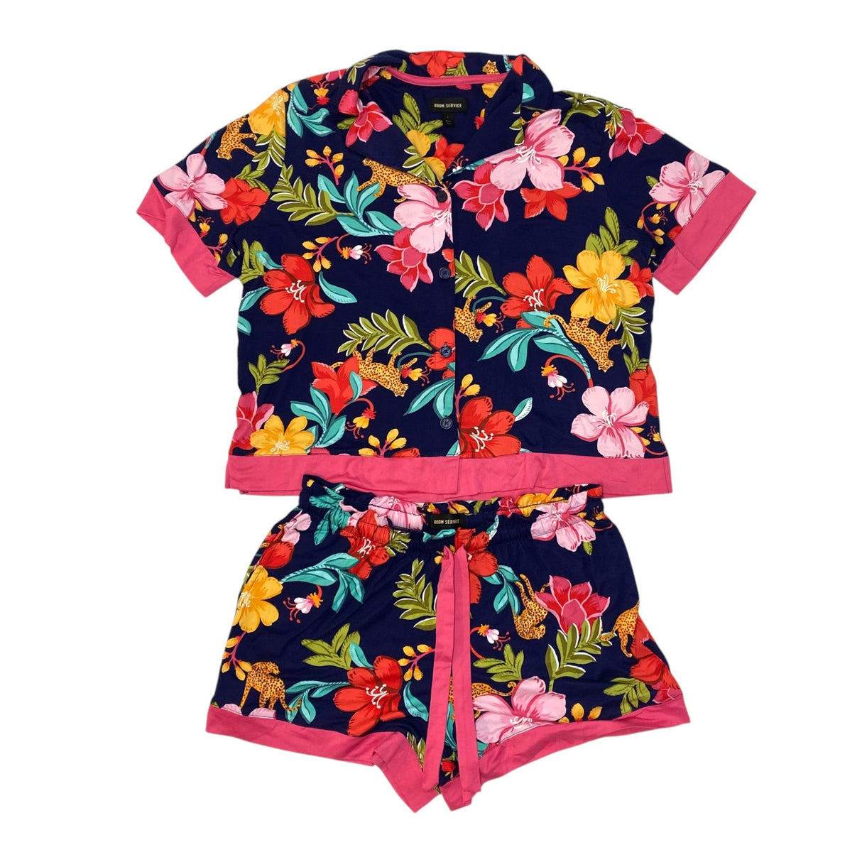 Room Service Women's 2 Piece Notch Collar Summer Pyjama Set - Floral SIZE - Large