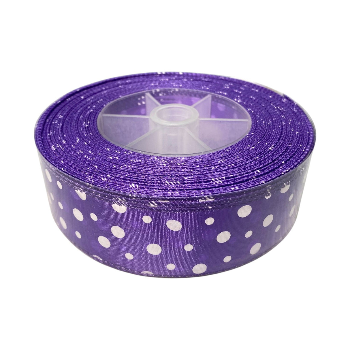 Holiday Wire-Edged Ribbon 3.8cm Wide - Satin Purple Polka Dots