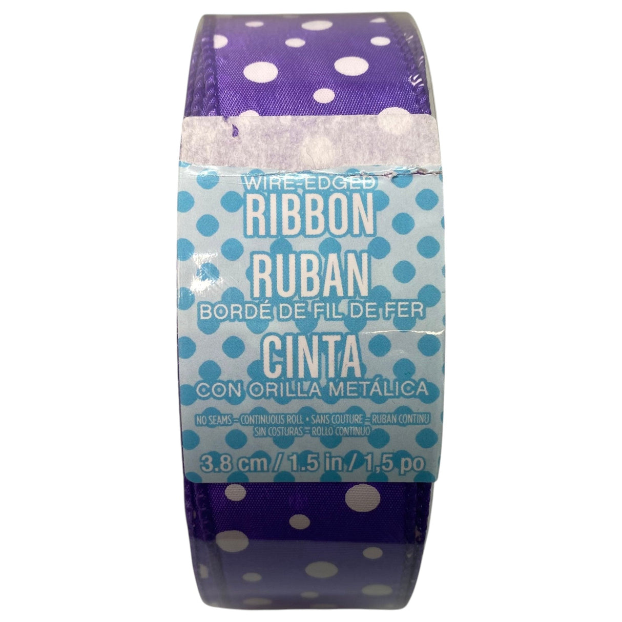 Holiday Wire-Edged Ribbon 3.8cm Wide - Satin Purple Polka Dots
