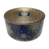 Holiday Wire-Edged Ribbon 6.3cm Wide - Navy Blue with Gold Snowflakes