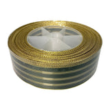 Holiday Wire-Edged Ribbon 3.8cm Wide - Green & Gold Stripe