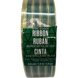 Holiday Wire-Edged Ribbon 3.8cm Wide - Green & Gold Stripe
