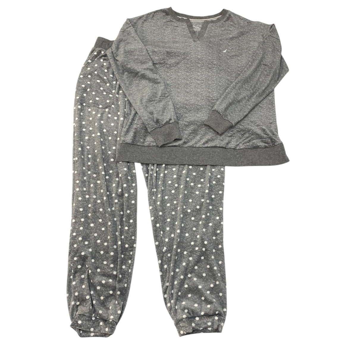 Nautica Women's Fleece Pyjama Set - Grey Polka Dot SIZE - Medium