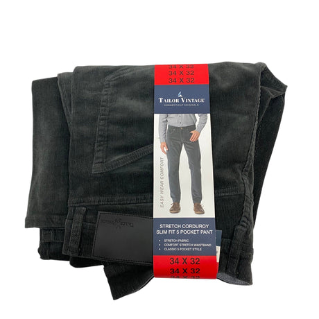 Tailor Vintage Men's Stretch Corduroy Slim Fit Pant - 34 x 32 - Dark Shadow SIZE - 34