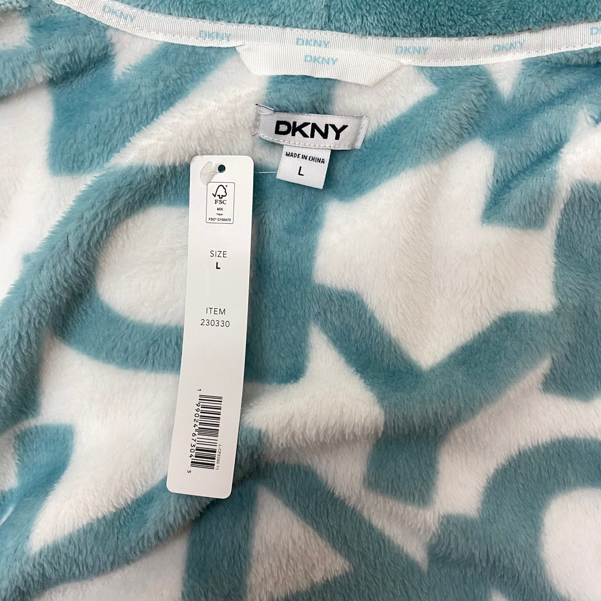 DKNY Women's Shawl Collar Long Plush Robe - Blue SIZE - Large