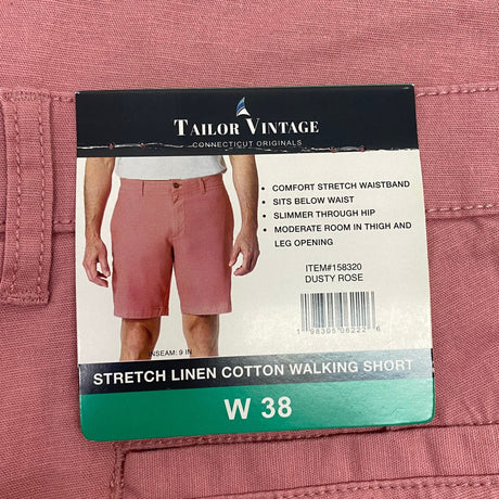 Tailor Vintage Men's Stretch Linen Cotton Walking Short - Dusty Rose SIZE - 38