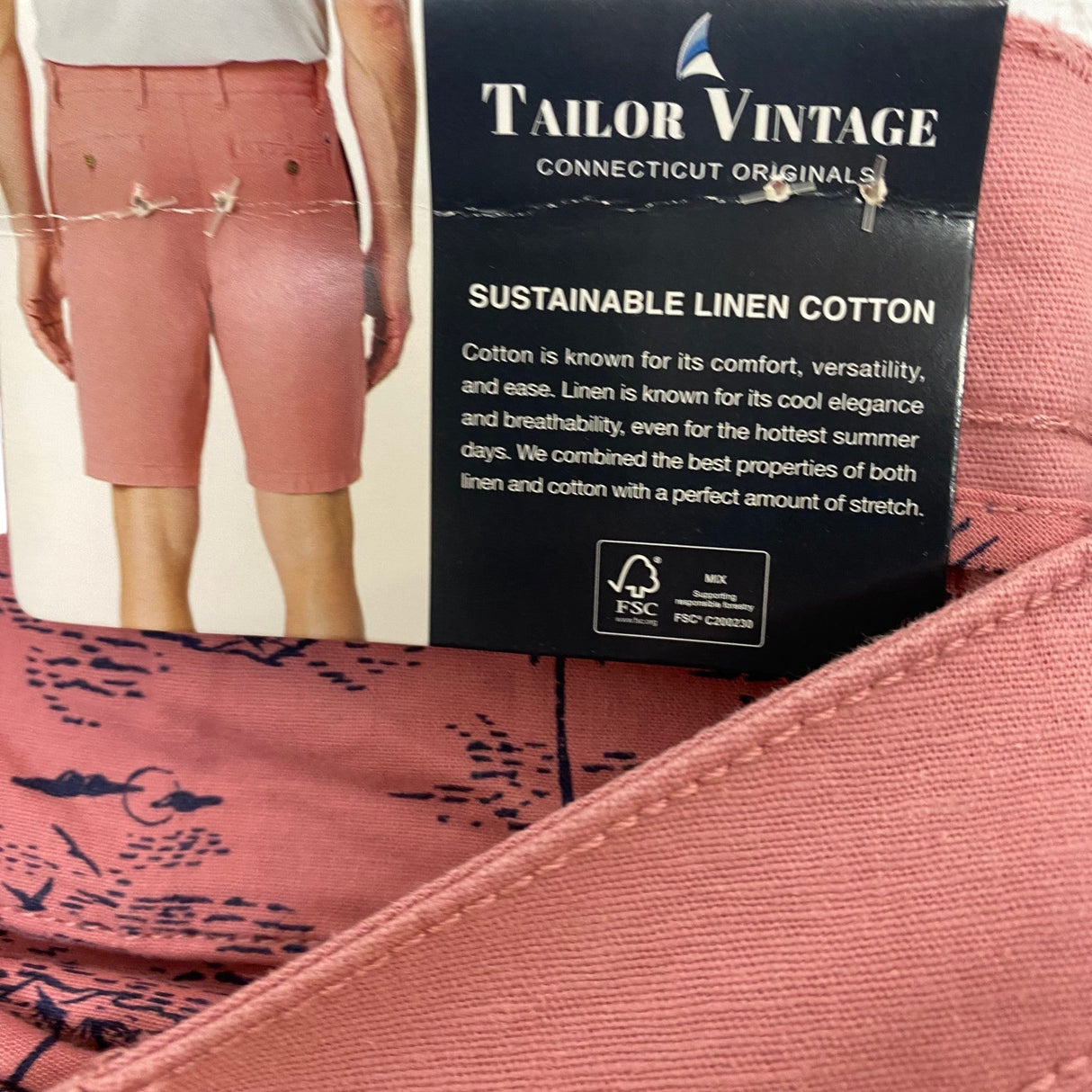 Tailor Vintage Men's Stretch Linen Cotton Walking Short - Dusty Rose SIZE - 38
