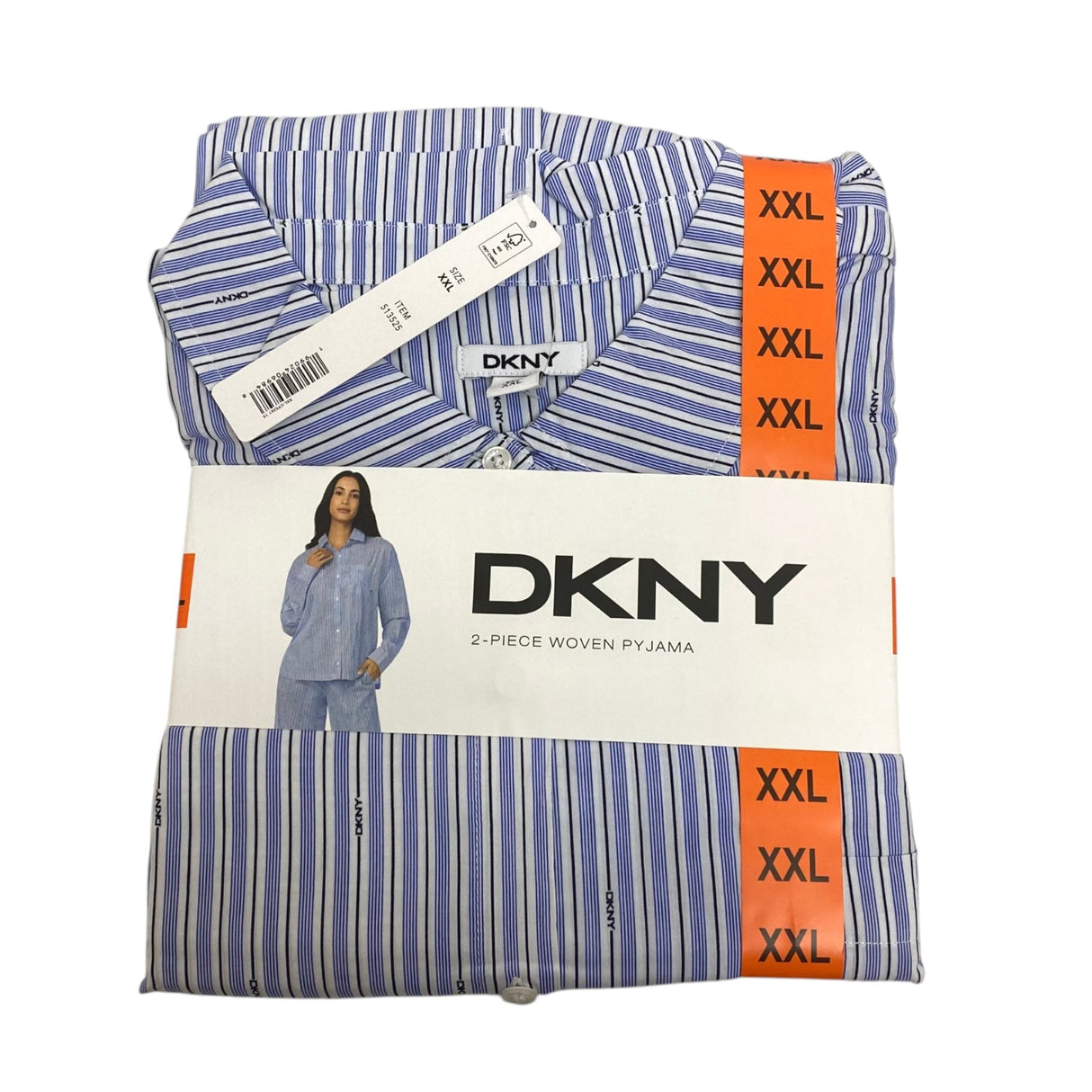 DKNY Women's 2 Piece Lightweight Woven Pyjama Set - Blue Stripe SIZE - XXL