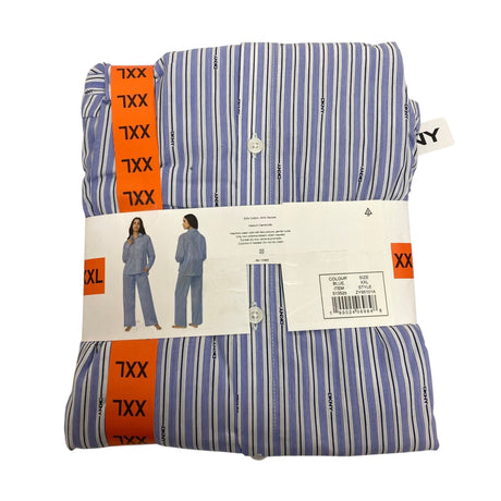 DKNY Women's 2 Piece Lightweight Woven Pyjama Set - Blue Stripe SIZE - XXL