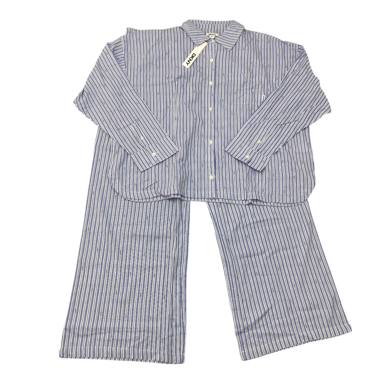 DKNY Women's 2 Piece Lightweight Woven Pyjama Set - Blue Stripe SIZE - Large