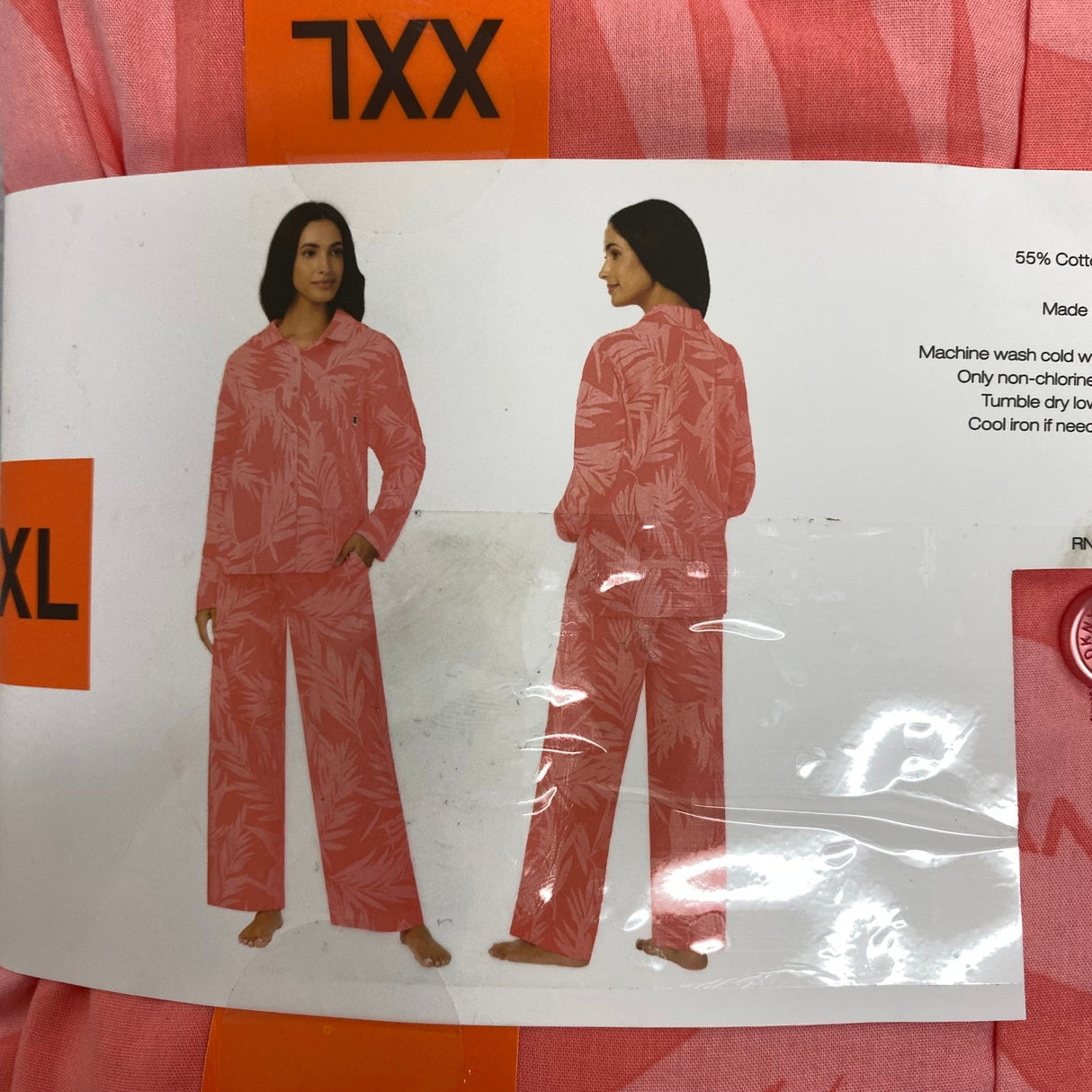 DKNY Women's 2 Piece Lightweight Woven Pyjama Set - Coral Floral SIZE - XXL