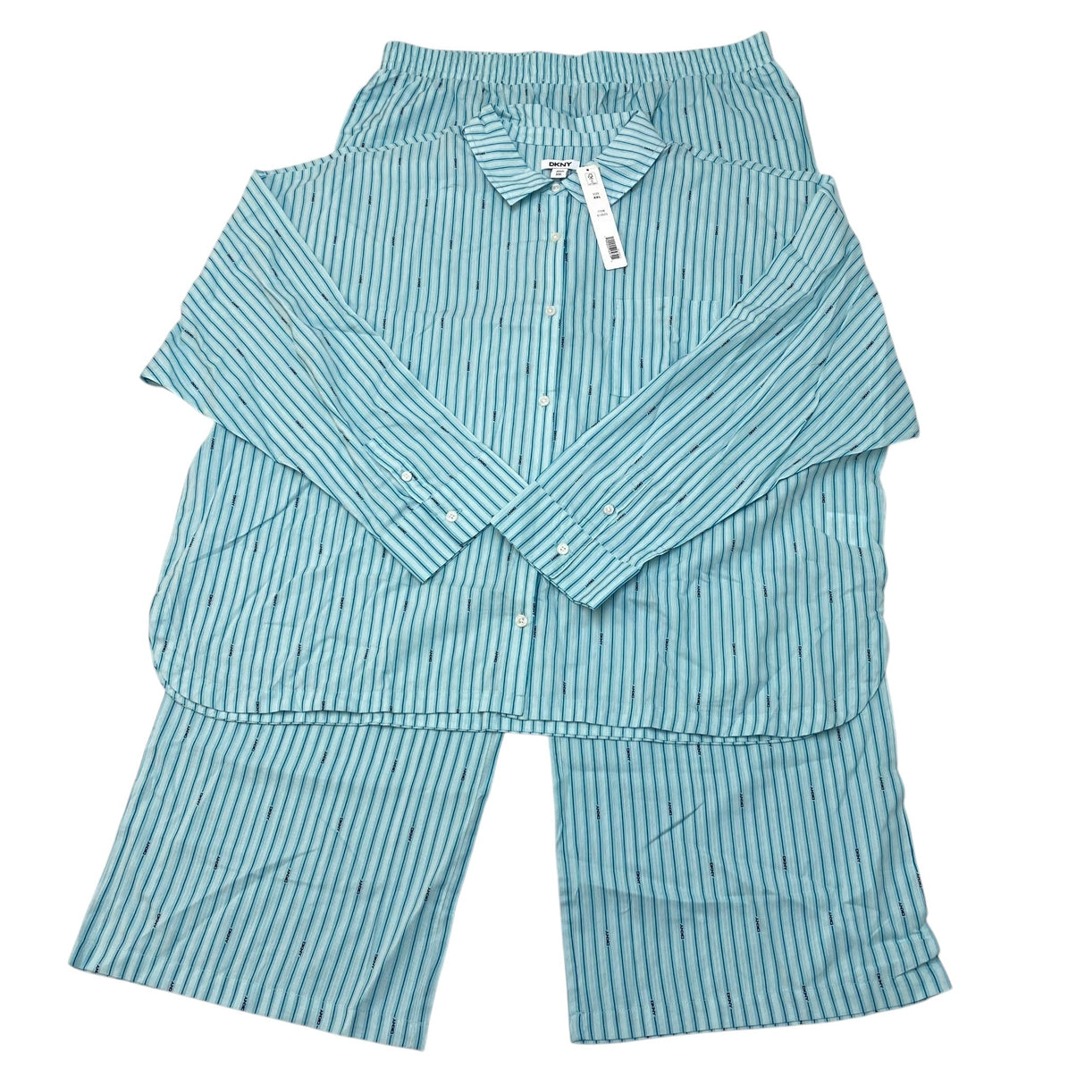 DKNY Women's 2 Piece Lightweight Woven Pyjama Set - Green Stripe SIZE - XXL