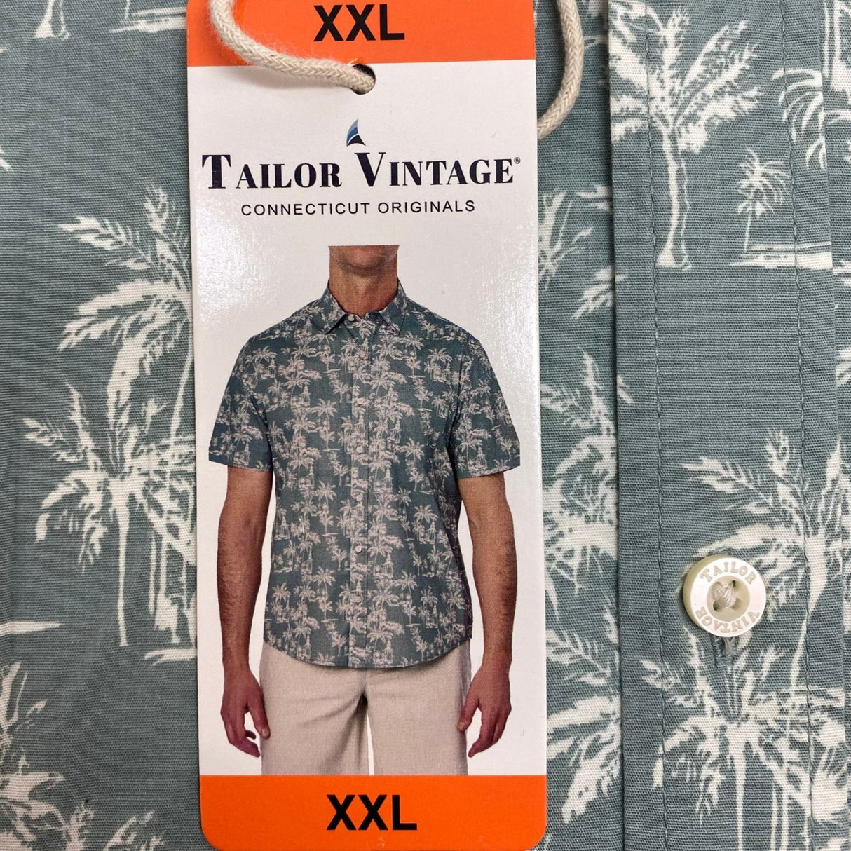 Tailor Vintage Men's Tropical Waves Shirt - Light Blue Palms SIZE - XXL