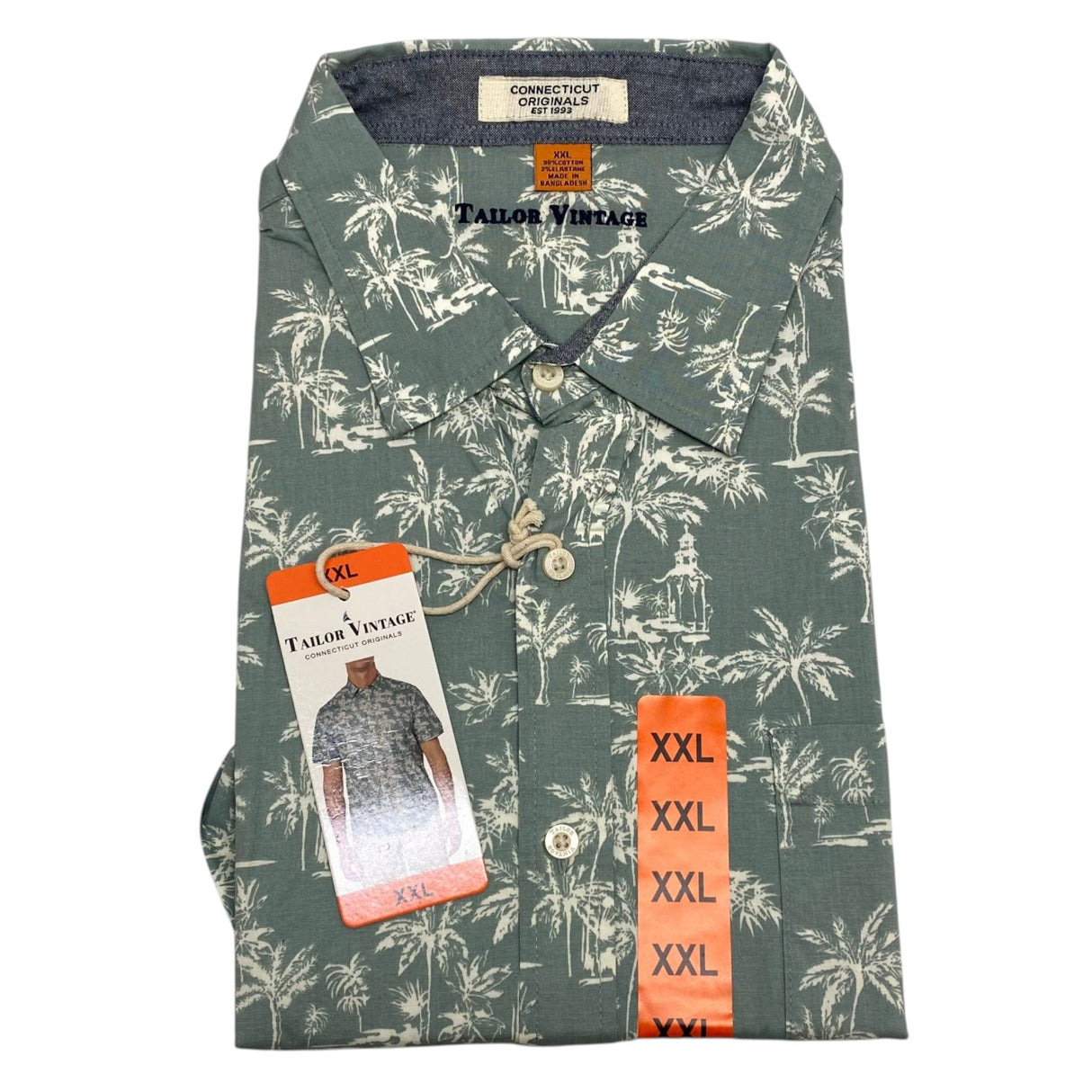 Tailor Vintage Men's Tropical Waves Shirt - Light Blue Palms SIZE - XXL