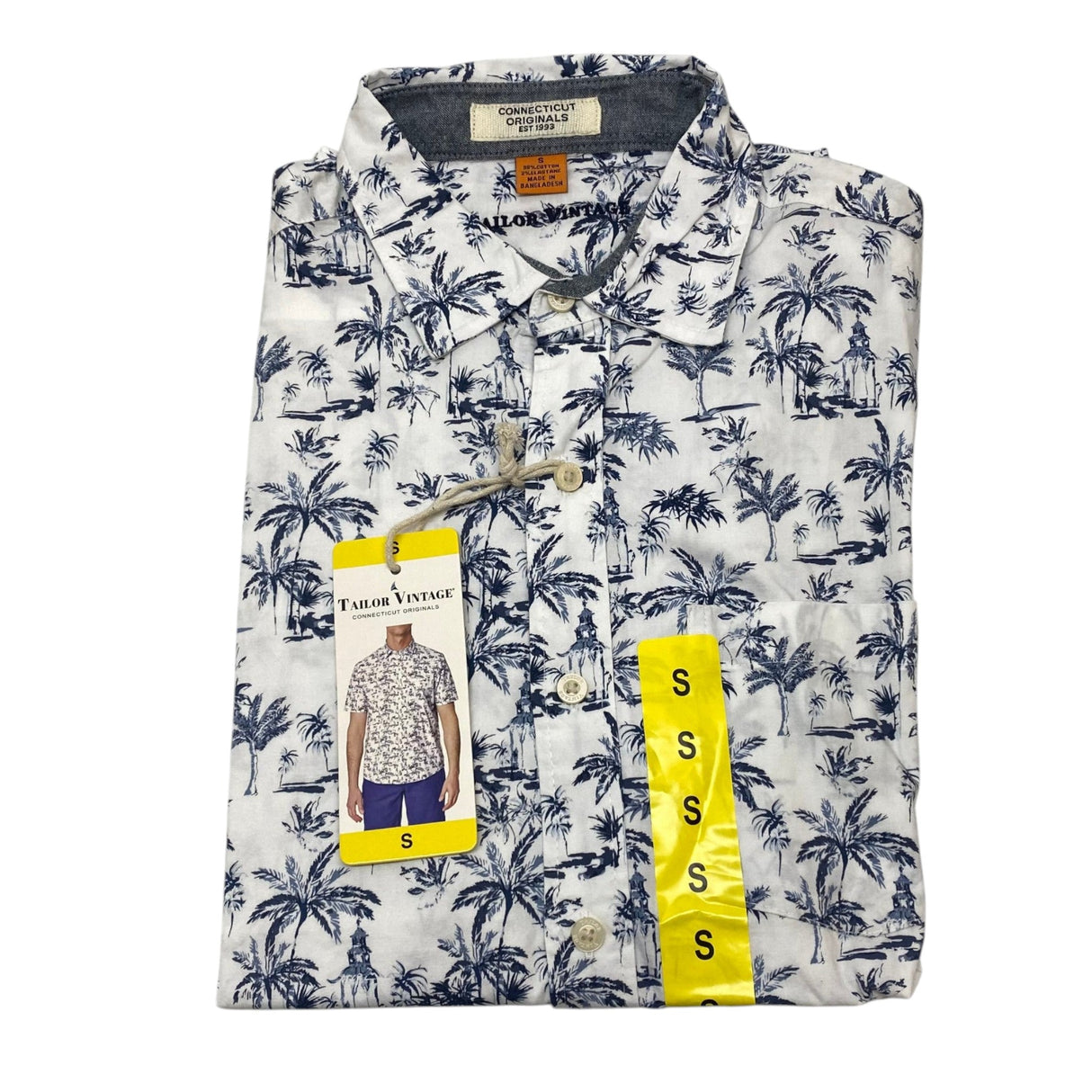 Tailor Vintage Men's Tropical Waves Shirt - White/Blue Palms SIZE - Small