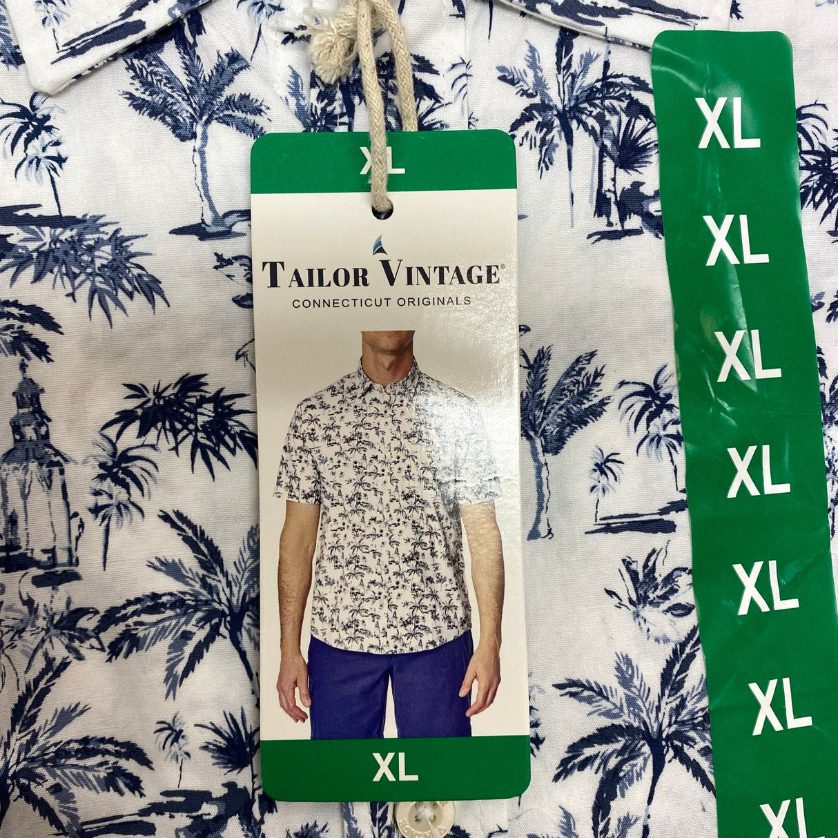 Tailor Vintage Men's Tropical Waves Shirt - White/Blue Palms SIZE - Extra Large