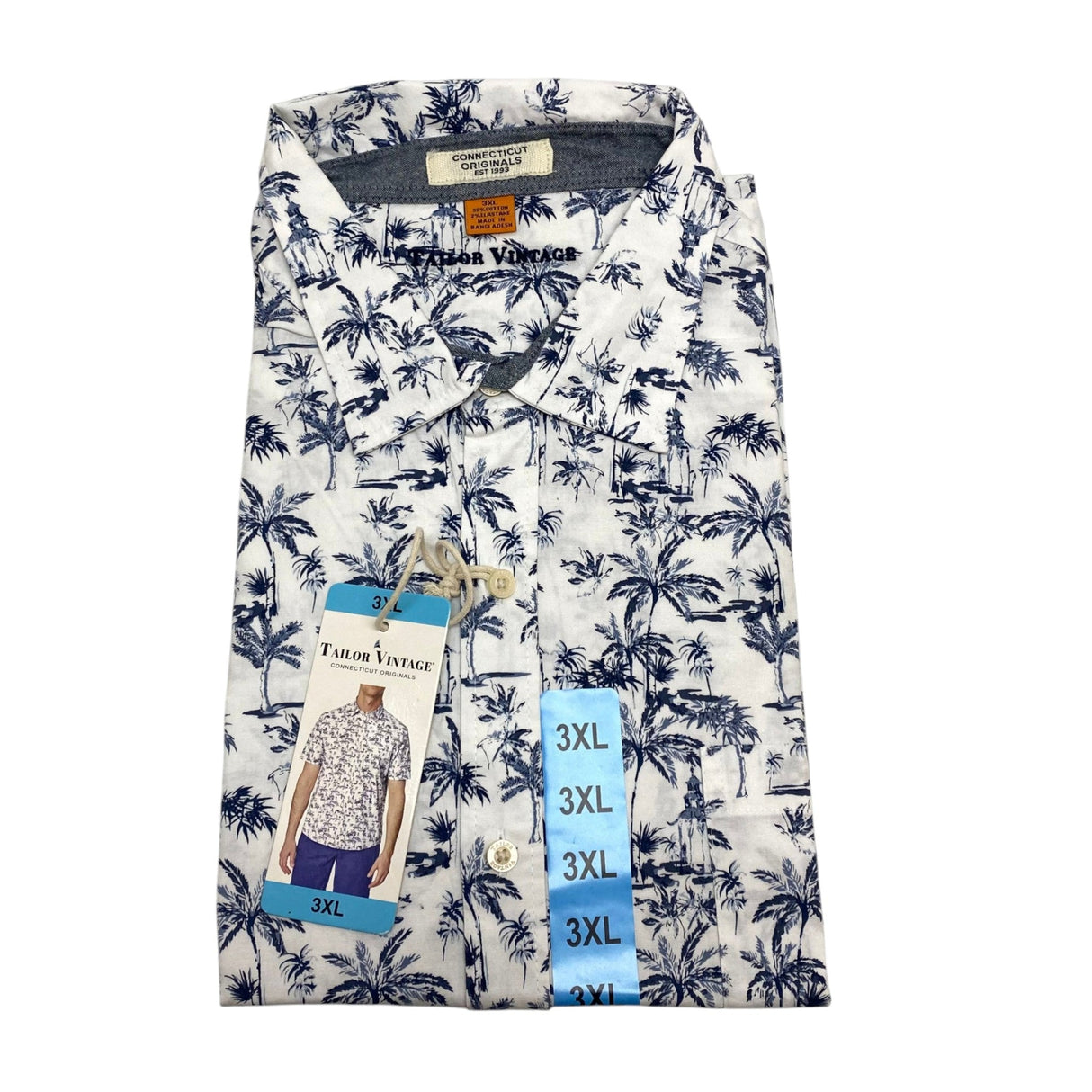 Tailor Vintage Men's Tropical Waves Shirt - White/Blue Palms SIZE - XXXL
