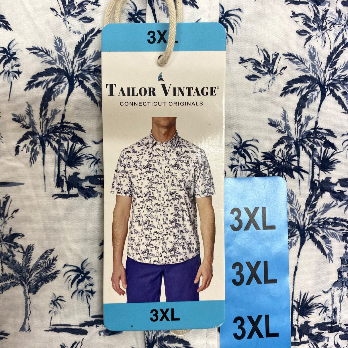 Tailor Vintage Men's Tropical Waves Shirt - White/Blue Palms SIZE - XXXL