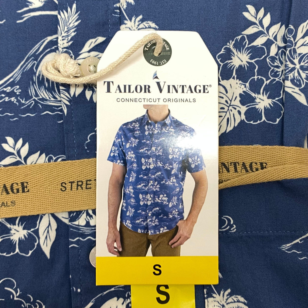 Tailor Vintage Men's Tropical Waves Shirt - Dark Blue Palms SIZE - Small