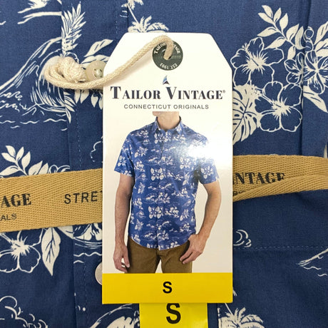 Tailor Vintage Men's Tropical Waves Shirt - Dark Blue Palms SIZE - Small