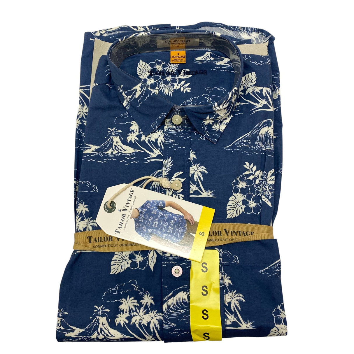 Tailor Vintage Men's Tropical Waves Shirt - Dark Blue Palms SIZE - Small