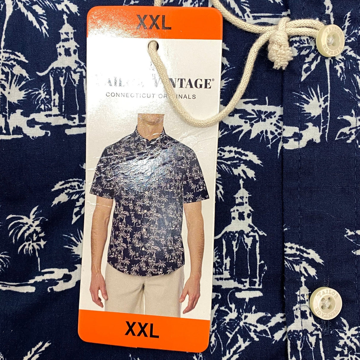 Tailor Vintage Men's Tropical Waves Shirt - Dark Blue Palms SIZE - XXL