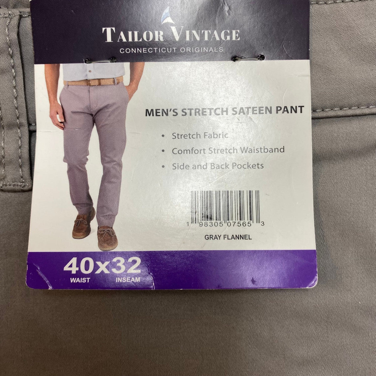 Tailor Vintage Men's Stretch Sateen Pant - Grey Flannel SIZE - 40