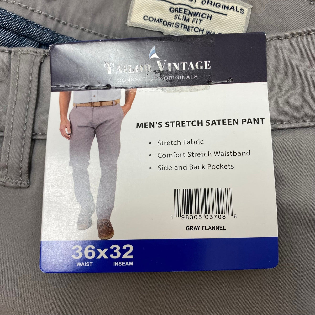 Tailor Vintage Men's Stretch Sateen Pant - Grey Flannel SIZE - 36