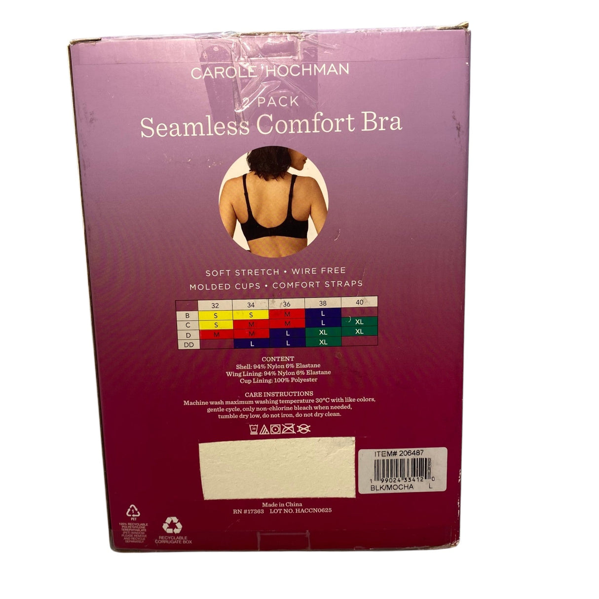 Carole Hochman 2 Pack Seamless Comfort Bra Black/Mocha SIZE - Large