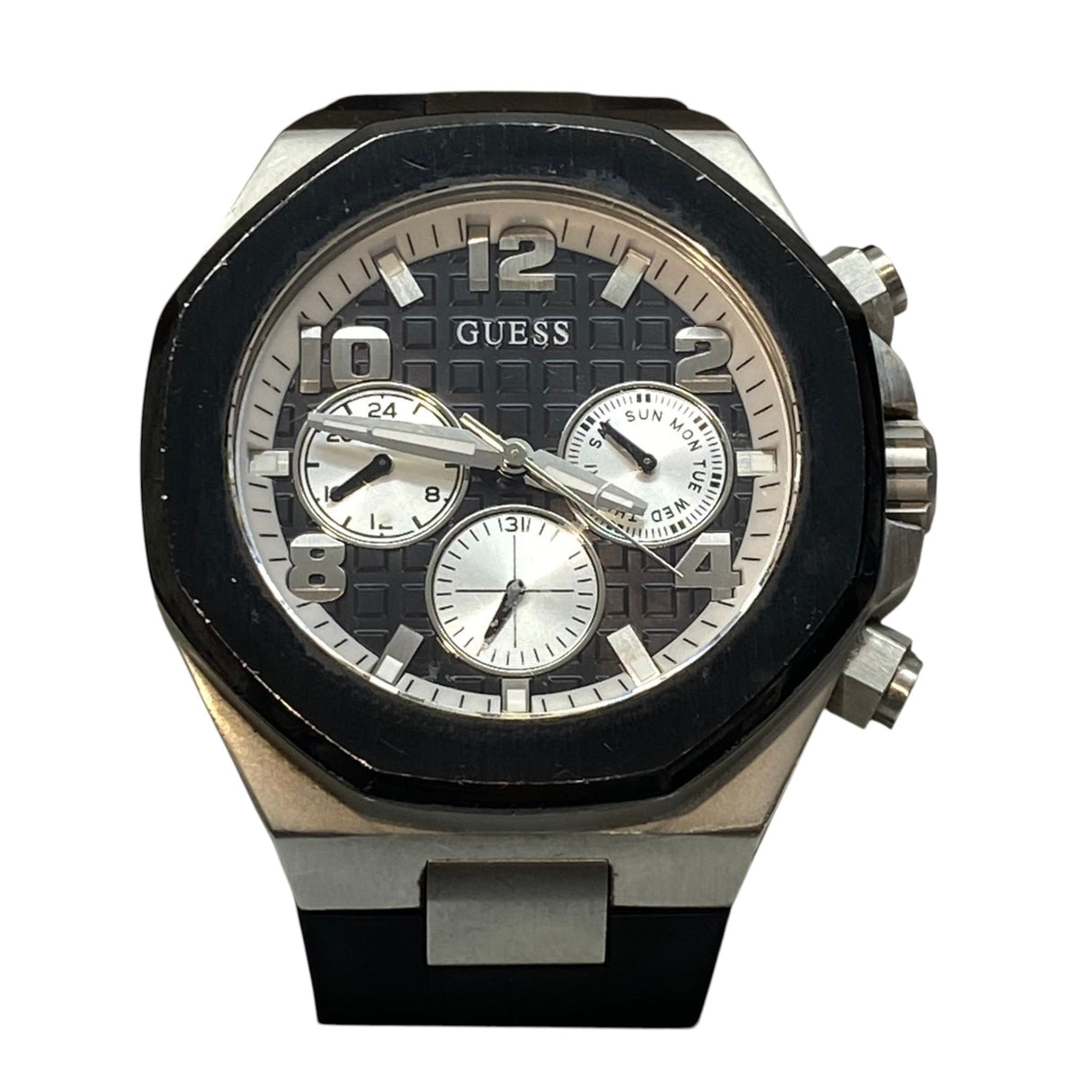 Guess 2-Tone Case Black Silicone Strap Men's Watch